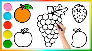 Learn FRUITS , Painting and Colouring for Kids & Toddlers #apple #orange #grape #strawberry #mango