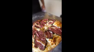 Pastrami pizza 🍕 All in the GMG pizza attachment 🔥 #pizza #pizzaoven #brisket #pastrami