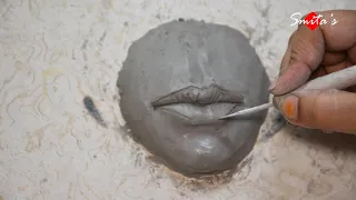 Sculpting Lips in clay/ shadu matti.