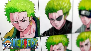 Drawing Roronoa Zoro in different anime styles | One Piece