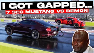 Snatching DEFEAT from the jaws of Victory... | Dodge Demon vs Procharged Mustang DRAG RACING