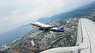 Sukhoi Superjet 100 - swift takeoff from Sochi. Run up 1300 meters.