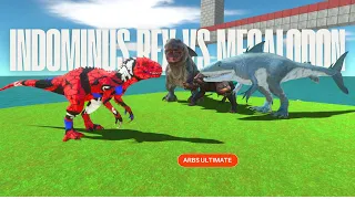 Epic Batle - Spiderman Evolution Indominus Rex vs Megalodon Rex - Animal Revolt Battle Simulator
