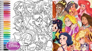 Disney Princess Coloring Pages Ariel Jasmine Belle Cinderella Elsa Anna Aurora Snow White Pocahontas