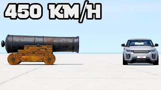 Old CANNON vs LAND ROVER LAND CRUSER 450 Km/H CRASH TEST! BeamNG drive