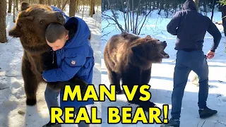 CRAZY RUSSIANS VERSUS REAL BEAR! Wrestling, football and training with wild predator!