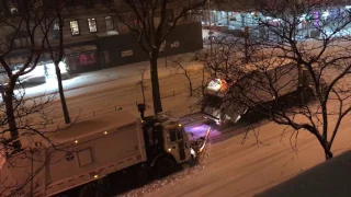 ORGANIZED AGGRESSIVE PLOWING BY DSNY TO STAY AHEAD OF WINTER STORM STELLA IN MANHATTAN, NYC.