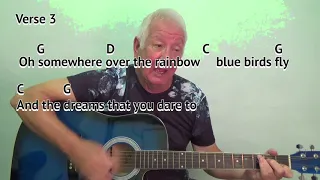 Somewhere Over The Rainbow (Israel Kamakawiwo'ole) GUITAR LESSON play-along chords & lyrics - key G