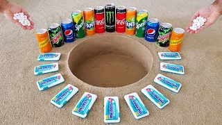 Experiment !! Cola, Monster, Fanta, Pepsi, Mtn Dew, Sprite, Schweppes and Mentos Underground