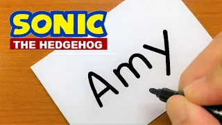 How to turn words AMY（Amy Rose｜Sonic the Hedgehog SEGA）into a cartoon - How to draw doodle art
