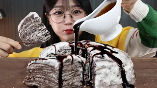 ASMR | SUB | HOMEMADE OREO CREPE CAKE🍰 | COOKING & MUKBANG | EATING SOUNDS