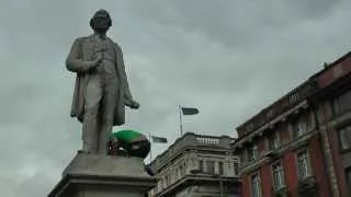 2014 St.  Patrick's Day -- Idiot Stuck on O'Connell Street Statue before Parade