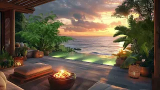 Tropical Beach Sunset Scenery ⛱ Listen to the Sounds of the Ocean and Fire to Heal Your Soul, Relax