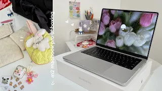 m2 14" macbook pro 2023 unboxing ⋆ ˚｡⋆୨୧˚ setting up + cute accessories