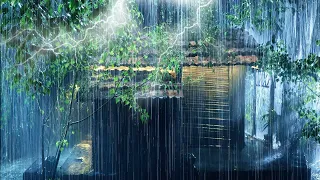 Fall Asleep Fast in 2 Minutes with Strong Rain & Very Heavy Thunder Sounds on Forest House at Night
