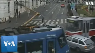 A Car Crashes into Two Trams in Czech Republic