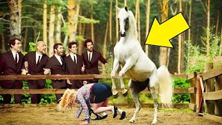 For fun, they threw the girl into the stallion's pen. What the horse did is shocking!