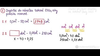 1. díl Řešení státní přijímací zkoušky z matematiky 2021 (úlohy 1,2,3)