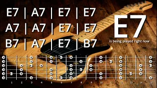 Chicago Blues Jamtrack in E Mixolydian with Chords & Scales; 12-Bar Shuffle Backing Track  126bpm