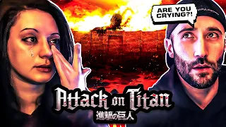 My Anime HATER Wife Watches Attack on Titan 1x1 | "To You, in 2000 Years" Reaction (Dub)