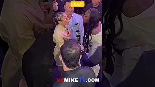 CLARESSA SHIELDS RUNS UP ON Alycia Baumgardner at FACEOFF Confrontation; FIGHT ALMOST BREAKS OUT