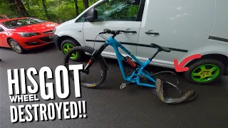 HIS WHEEL GOT DESTROYED ON A BIG JUMP!!