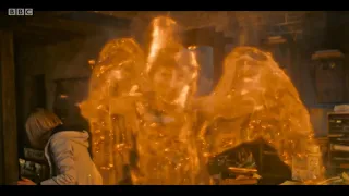 Doctor Who: Village of the Angels - Weeping Angel on fire
