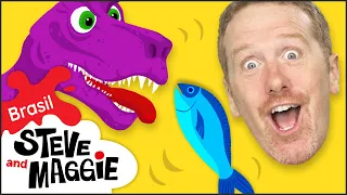 Brincadeira de Safari de Dinossauros com Steve and Maggie Brasil para Crianças | Fale Português