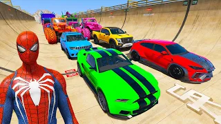 SPIDERMAN ULTRA SEA Ramp Challenge for Cars ! SuperHero Hulk Goku Venom ! Epic Racing – GTA 5