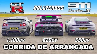 GT-R de 1100cv vs 911 Turbo S vs Rallycross: CORRIDA DE ARRANCADA