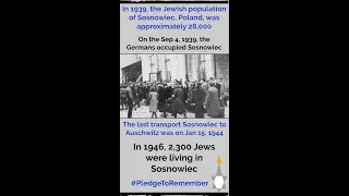 1939: the Jewish population of Sosnowiec was 28k; 1946: only 400 pre-war Jewish residents remained