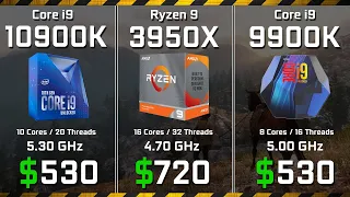 Core i9-10900K vs Ryzen 9 3950X vs i9-9900K Rendering and Gaming Benchmark Comparison