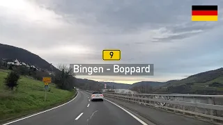 Driving in Germany: Bundesstraße B9 from Bingen am Rhein to Boppard am Rhein