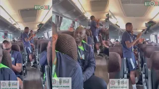 SUPER EAGLES DANCE & SING PRAISE SONG ON THEIR WAY TO STADIUM