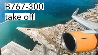 B767-300 take off from Heraklion (Greece) with epic engine sound [4K]