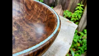 Walnut Bowl with Turquoise-Powder Rim