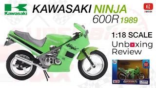 Unboxing Kawasaki Ninja 600R 1989 Edition 1:18 scale Diecast Motorcycle by Motor Max - Dnation