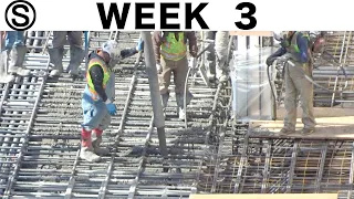 One-week construction time-lapse with closeups: Week 3 of the Ⓢ-series: rebar, trucks and concrete