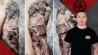 XĂM HÌNH PHƯỢNG HOÀNG cánh tay | Phoenix Tattoo by Trung Tadashi