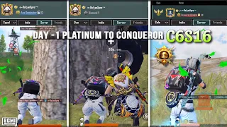 C6S16 New Season 🇮🇳 Day 1 Platinum to Conqueror | squad, Duo, solo conqueror rank push tips BGMI