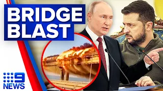 Russia accuses Ukraine of ‘terrorism’ after bridge explosion | 9 News Australia