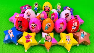 Finding Cocomelon, Pinkfong, Hogi in Rainbow Eggs, Star with CLAY Coloring! Satisfying ASMR Videos