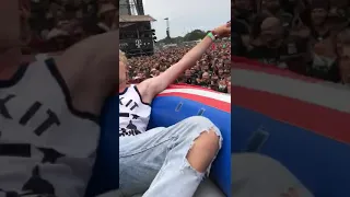 Steel Panther Wacken 2018 crowd surfing on a dinghy