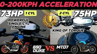 KTM 690 DUKE 🆚️ Yamaha MT07 | 0-200kph Acceleration | Top Speed Attempt 🔥
