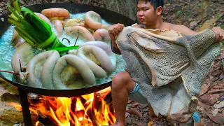 Wow! Big Cow Intestine Cooking Recipe in Forest Eating Delicious