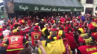 Funny show by Belgian fans with blocking street and bus