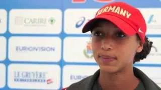 Malaika Mihambo (GER) after the qualification of the Long Jump, Rieti 2013