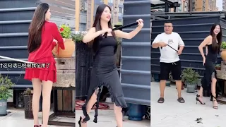 Sexy beauty with long hair wears a red dress! The fat brother almost made the skirt fly off!