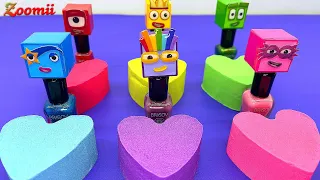 Numberblocks - Satisfying Video l How to make Nail Polish into Heart Colorful Cutting ASMR