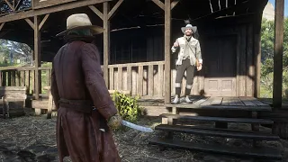 Micah shows Arthur his new sword.